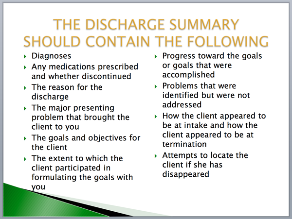 contents of discharge summary