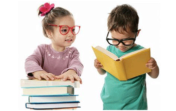 two small children reading books