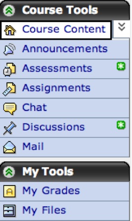 image of tools menu from Blackboard